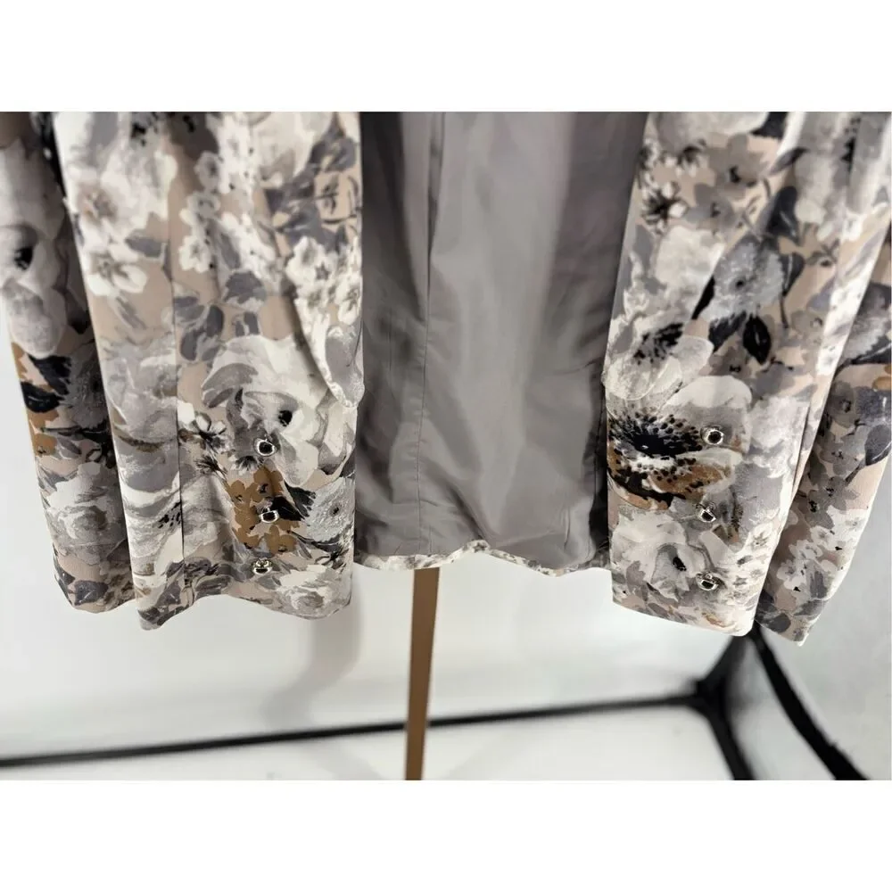 Calvin Klein Floral Print Open Front Blazer Women's Size 14 Gray White Black - Picture 7 of 13